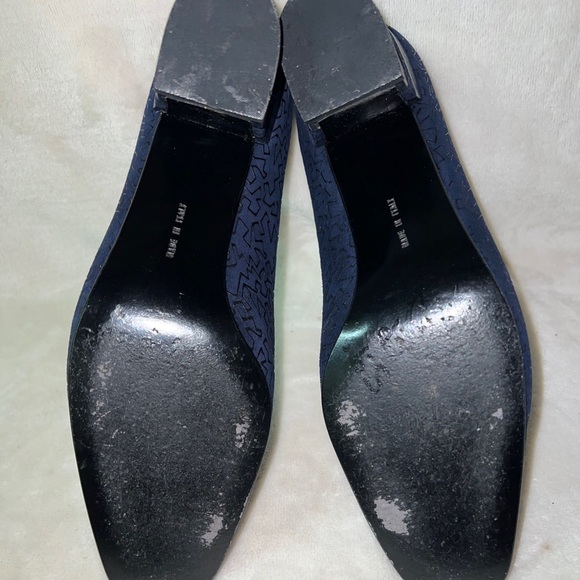 Salvatore Ferragamo Florence vintage blue suede Geometric Print Block Heel shoe - Picture 9 of 11
